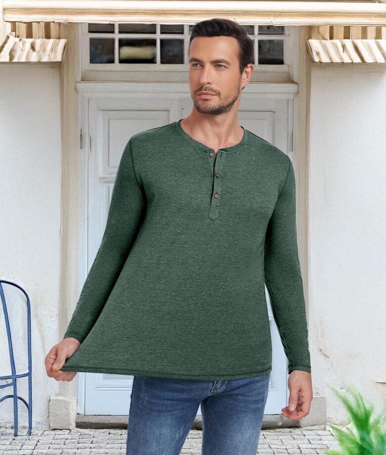 Men's Casual Slim Fit Long Sleeve Henley T-Shirts - Image 4