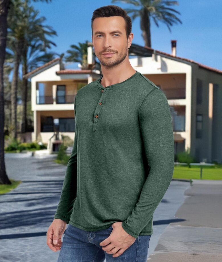 Men's Casual Slim Fit Long Sleeve Henley T-Shirts - Image 5